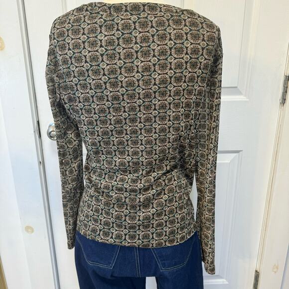 Vintage Y2K 90s Style NY&Co Ruched Mesh Top Brown Medallion Pattern Women's XL - Picture 11 of 14